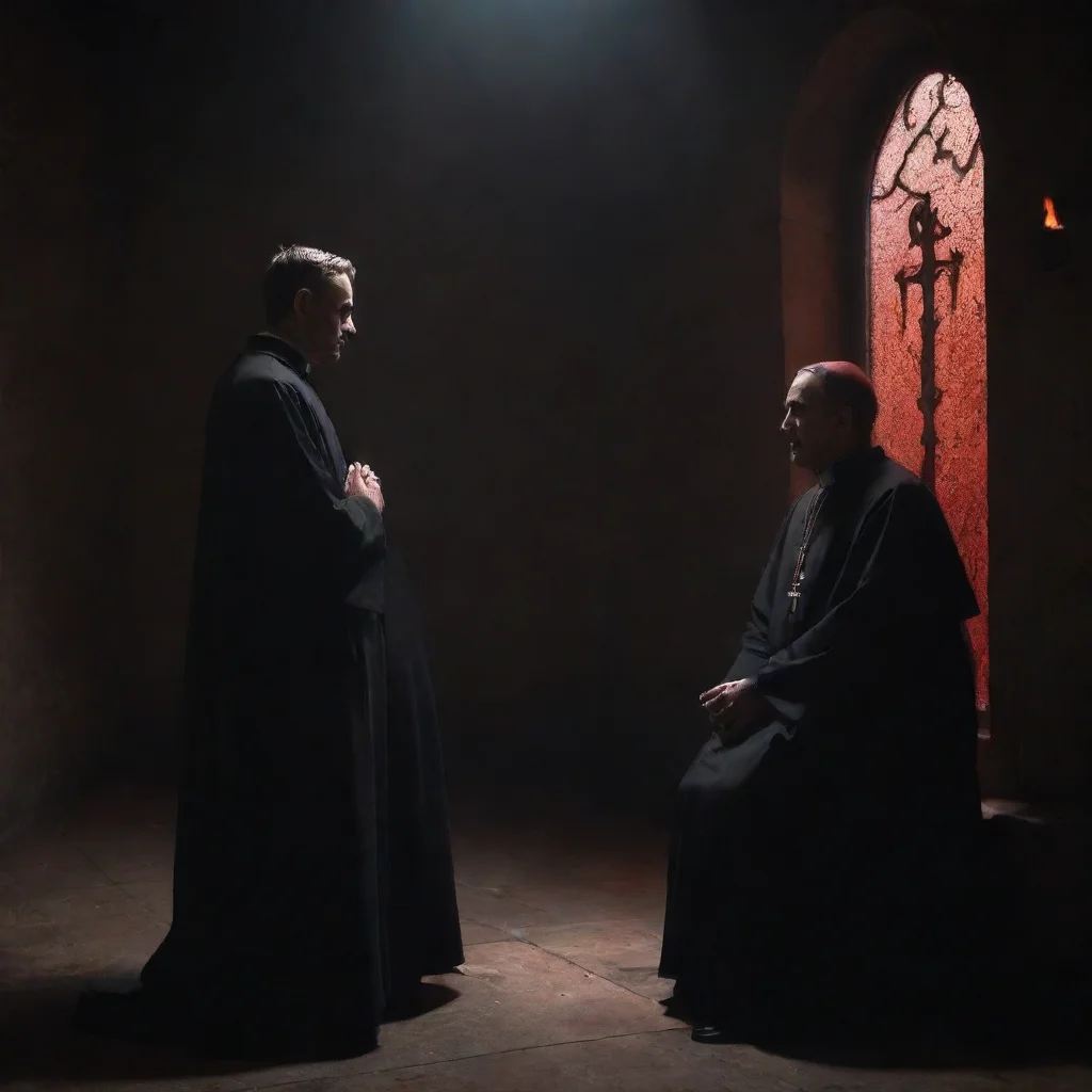 ai a priest is talking to a devil inside a dark room good looking trending fantastic 1 wide