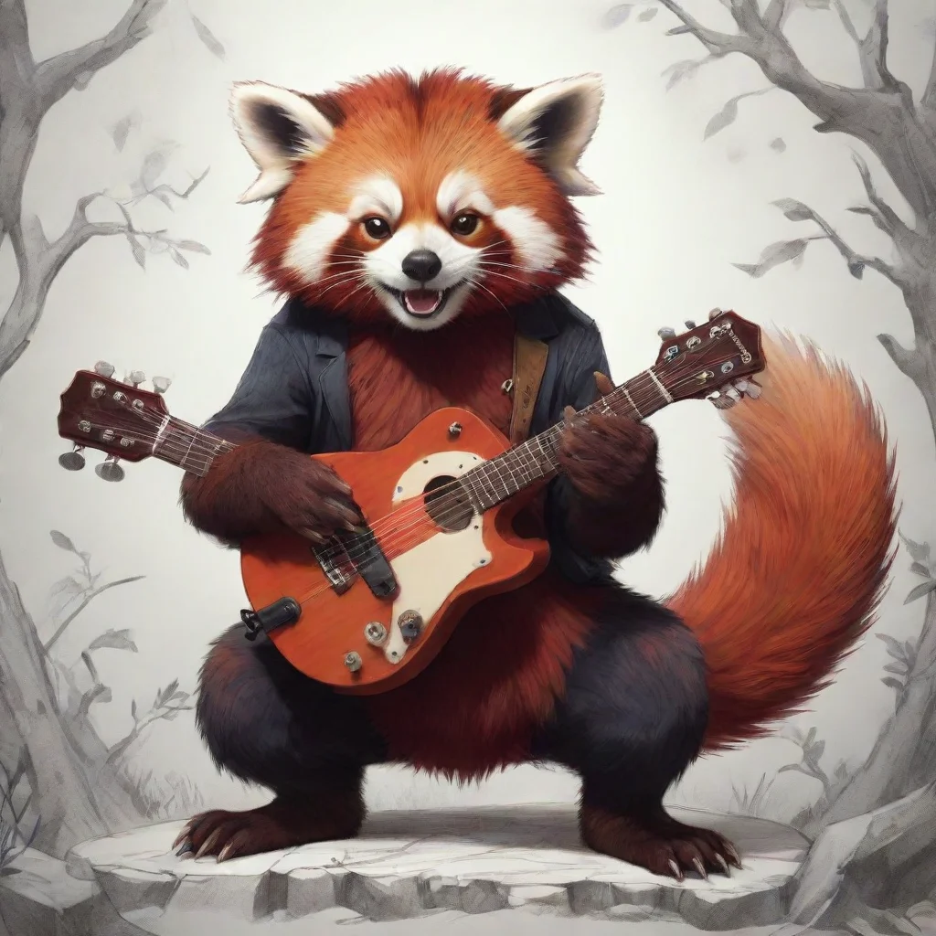 ai a red panda playing guitar in the style of stylistic manganightmareclean line workgigantic scalemanticorelow resolutiong