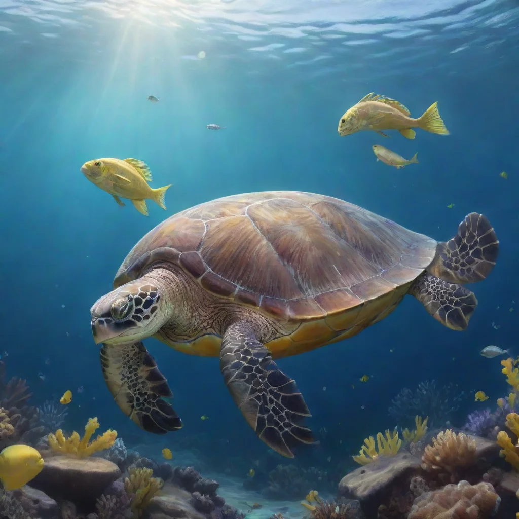 ai a sea turtle with a silver fish and yellow seahorse under the ocean confident engaging wow artstation art 3