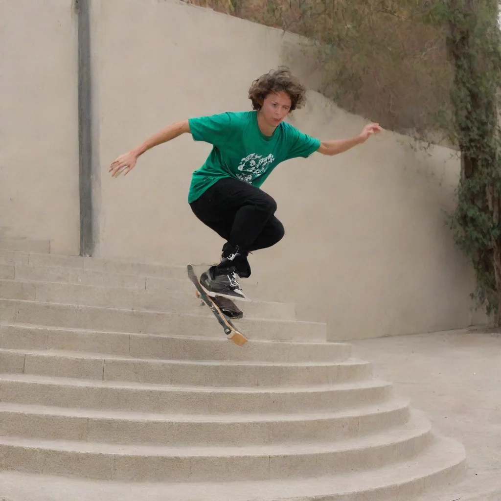 ai a skateboarder jumping down 12 stairs
