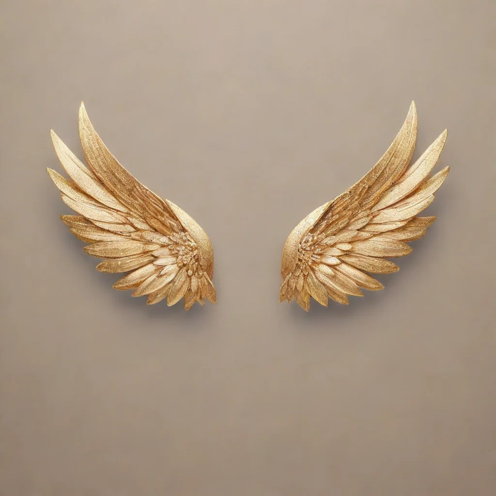 ai a sleek and minimalistic pair of wings with flower in centerrendered in a shimmering metallic goldperfect for adding a t