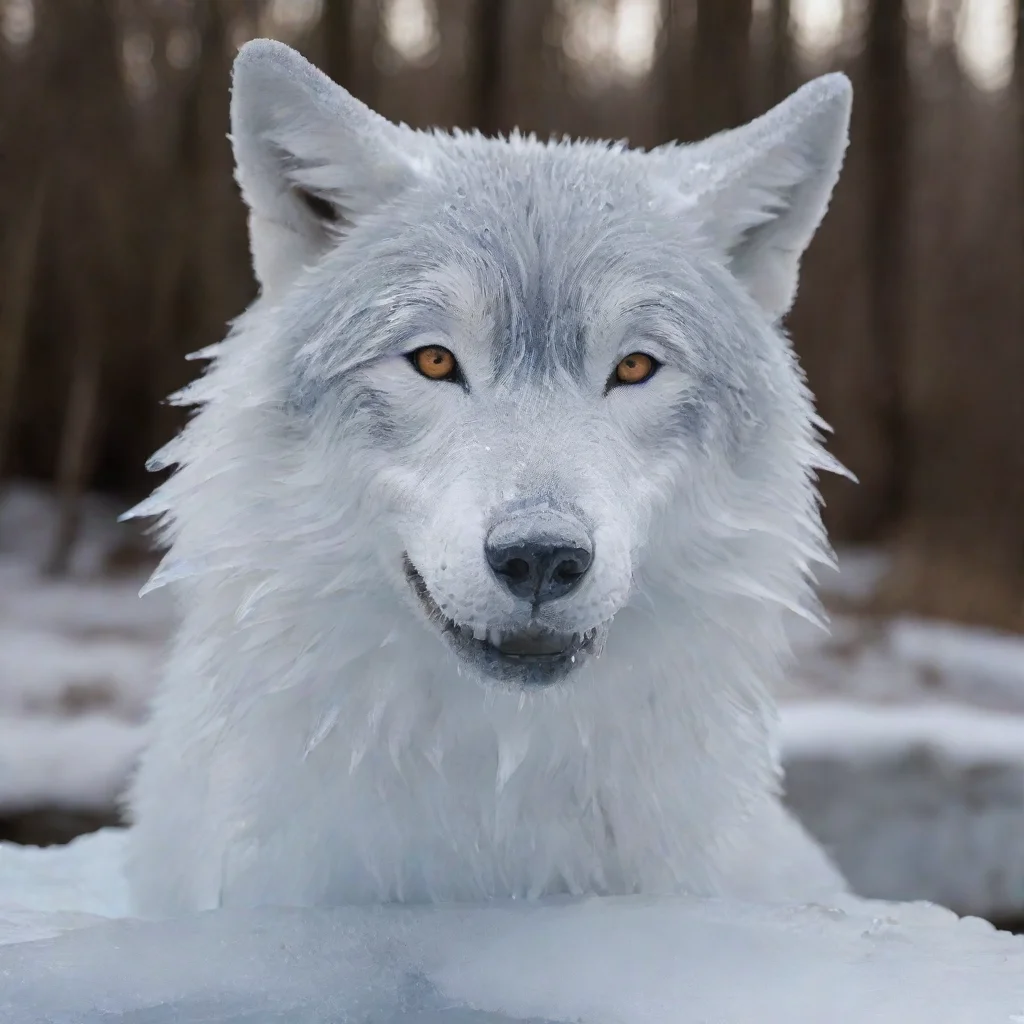 a smiling wolfmade from ice