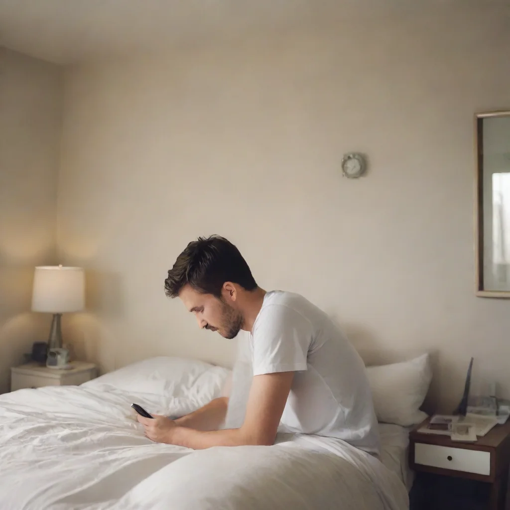 ai a stickman losing track of time using his phone on his bed in his bedroom amazing awesome portrait 2