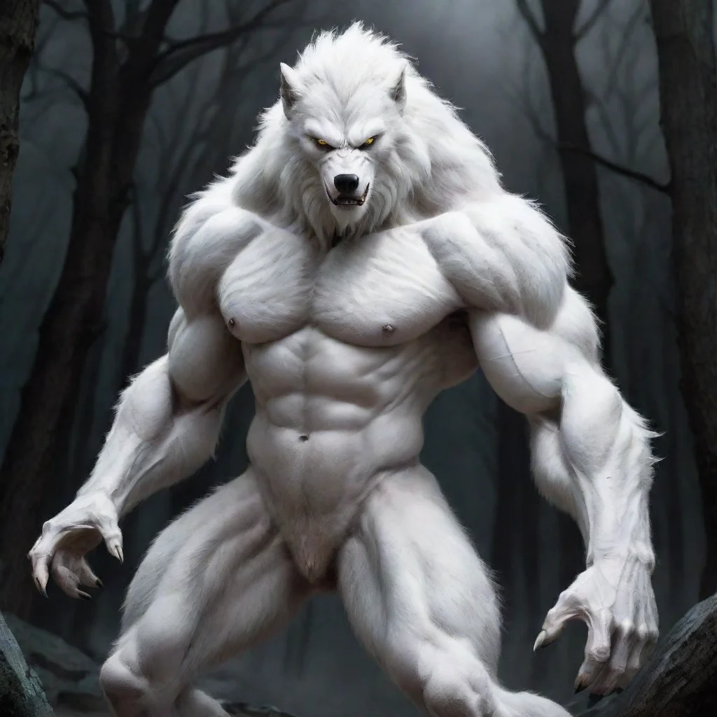 ai a strong white werewolf