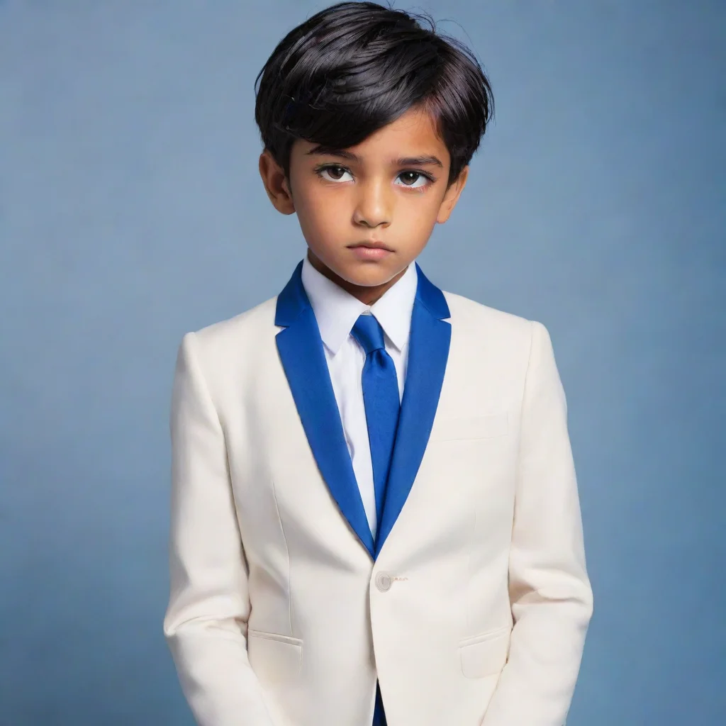 ai a tall brown skinned boy with black hair and a fade hairstylehe is wearing a white and blue suit with a white shirt unde