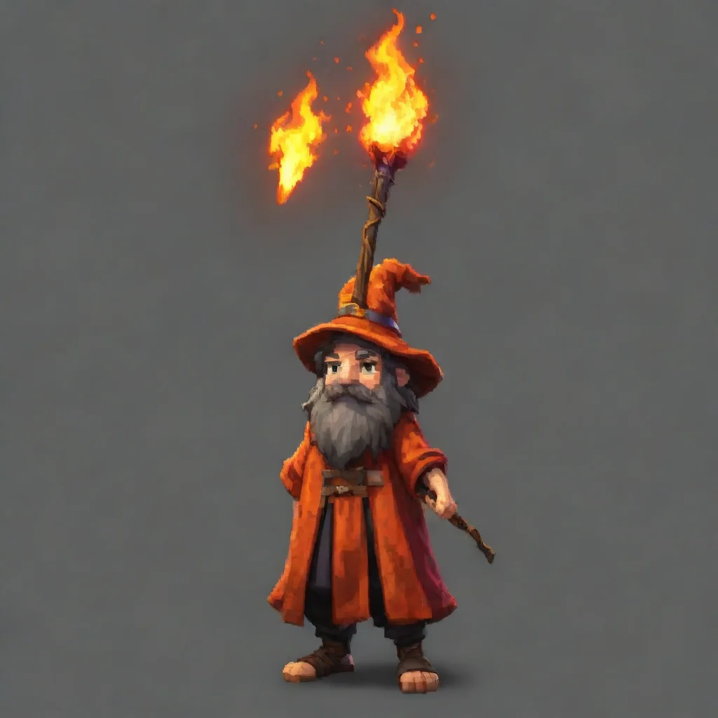 a topdown 256 x 256 pixel sprite for a pc gameshowing a wizard with a lava staff good looking trending fantastic 1