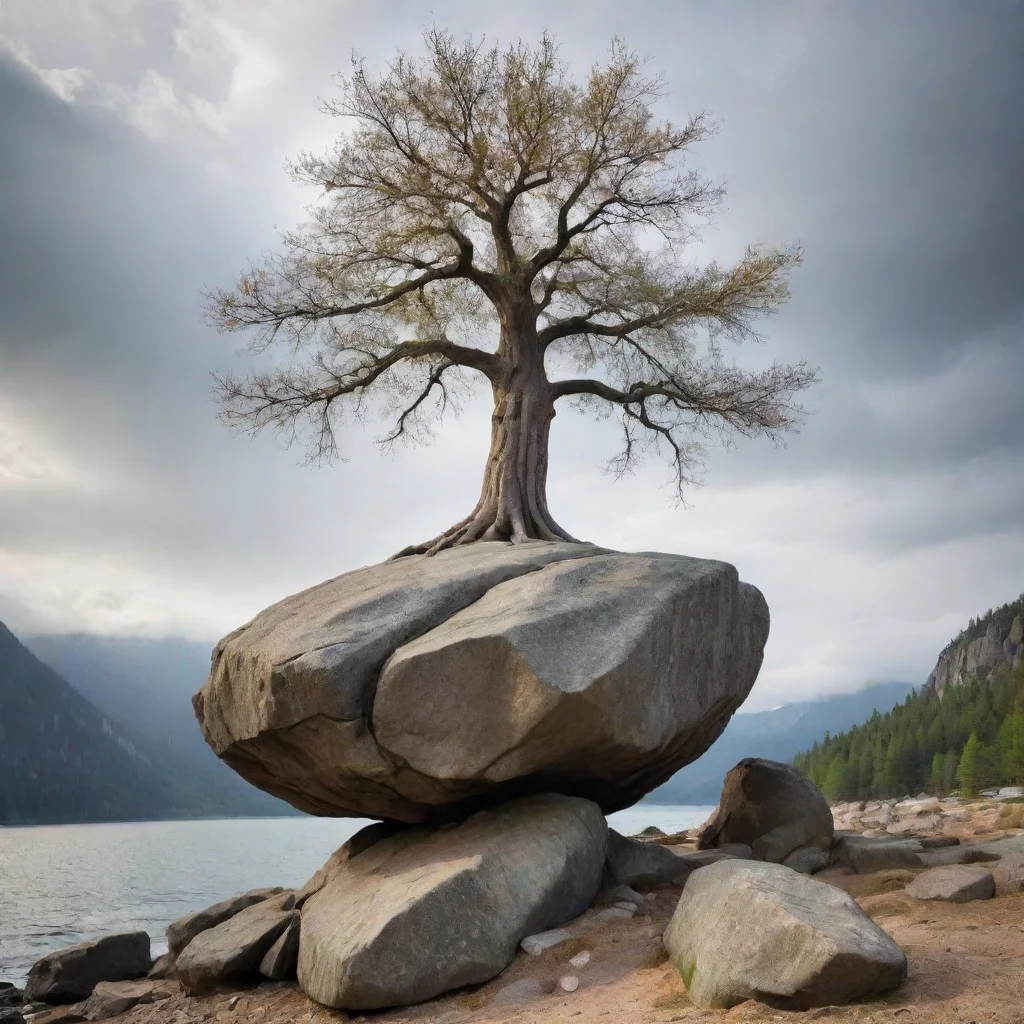 a tree stands on a big rock amazing awesome portrait 2