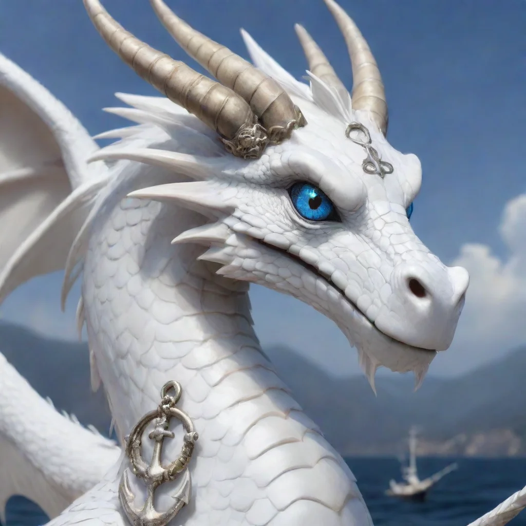 a white dragon with a anchor symbol in it s eyes