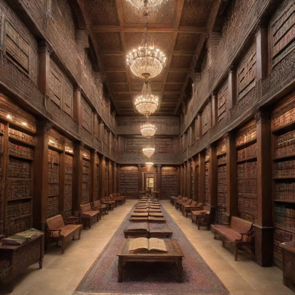 ai a wide library with arabic books amazing awesome portrait 2