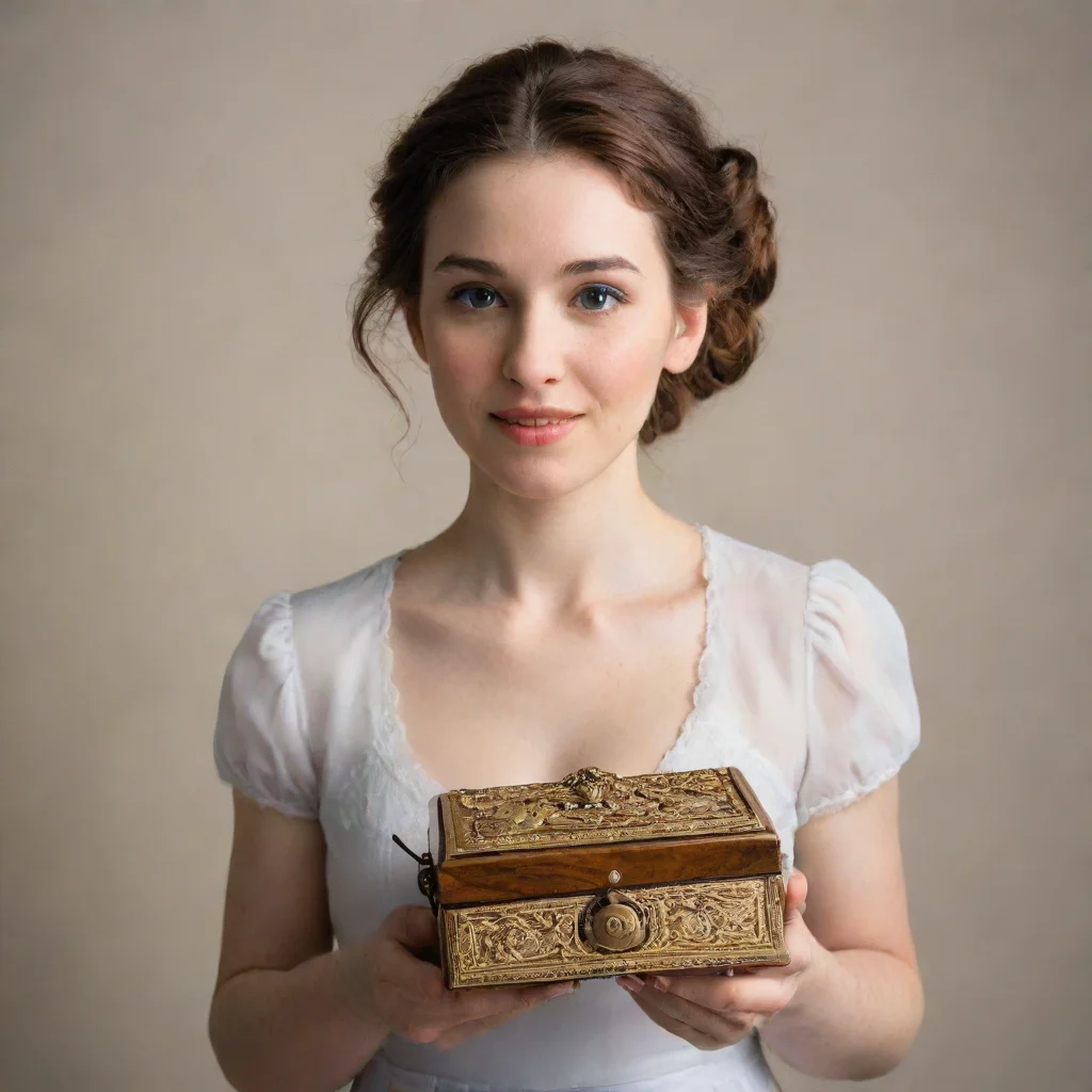 a woman holding a music box