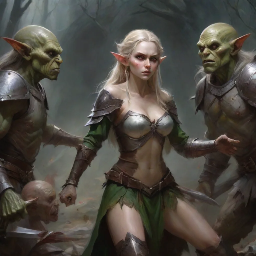 ai a wounded elf princess surrenders to three goblin warriorsamazing awesome portrait 2