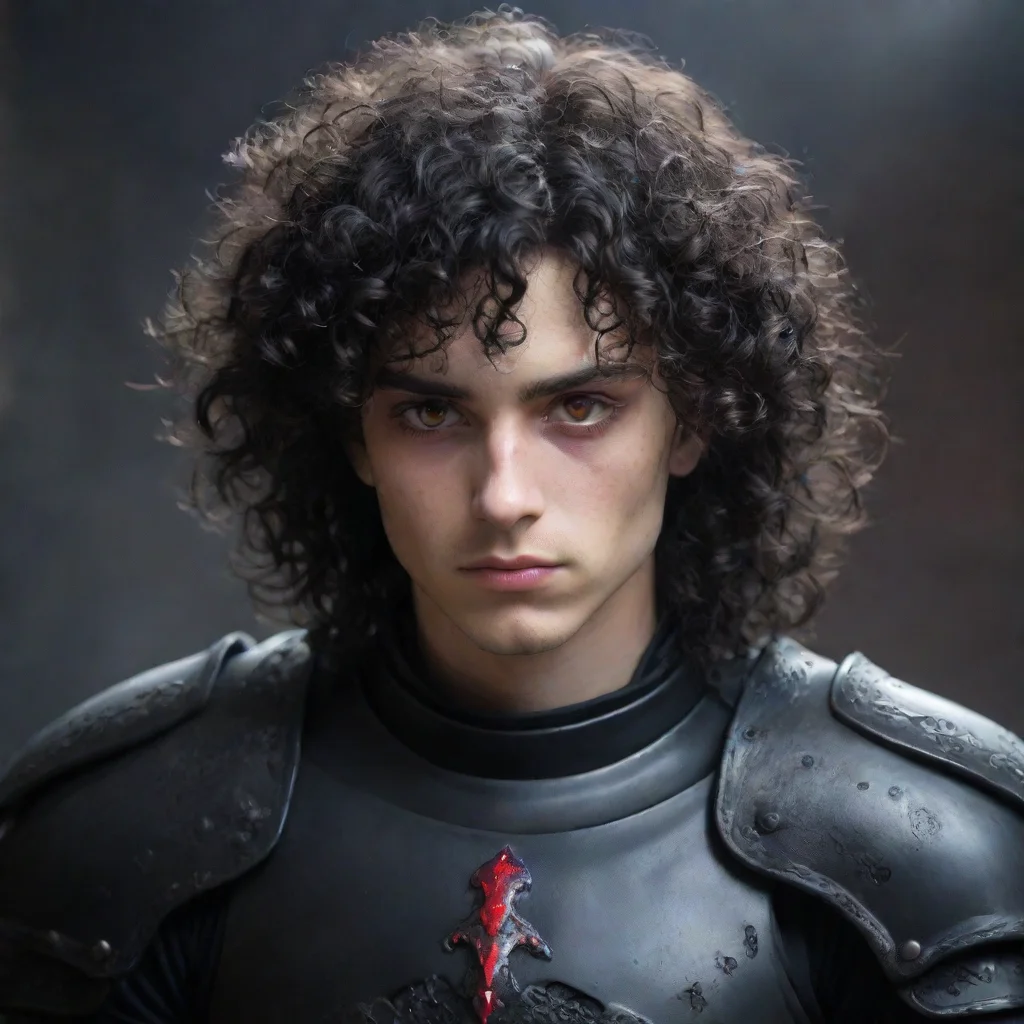 a young manhe wears fully black armorhas a melancholic faceblack curly hair and red eyes amazing awesome portrait 2
