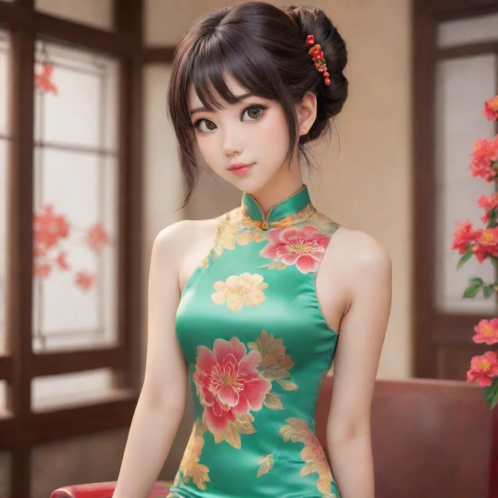 ai adorable nerdy anime woman wearing tight revealing cheongsam amazing awesome portrait 2