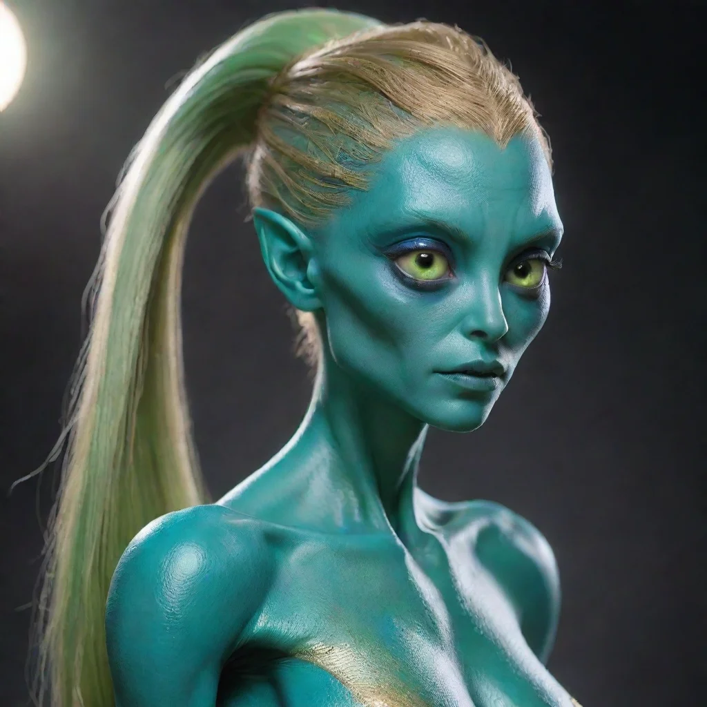  alien female with high ponytail made of long tendrilsmikkianblue green skingolden eyesbeautifulalien