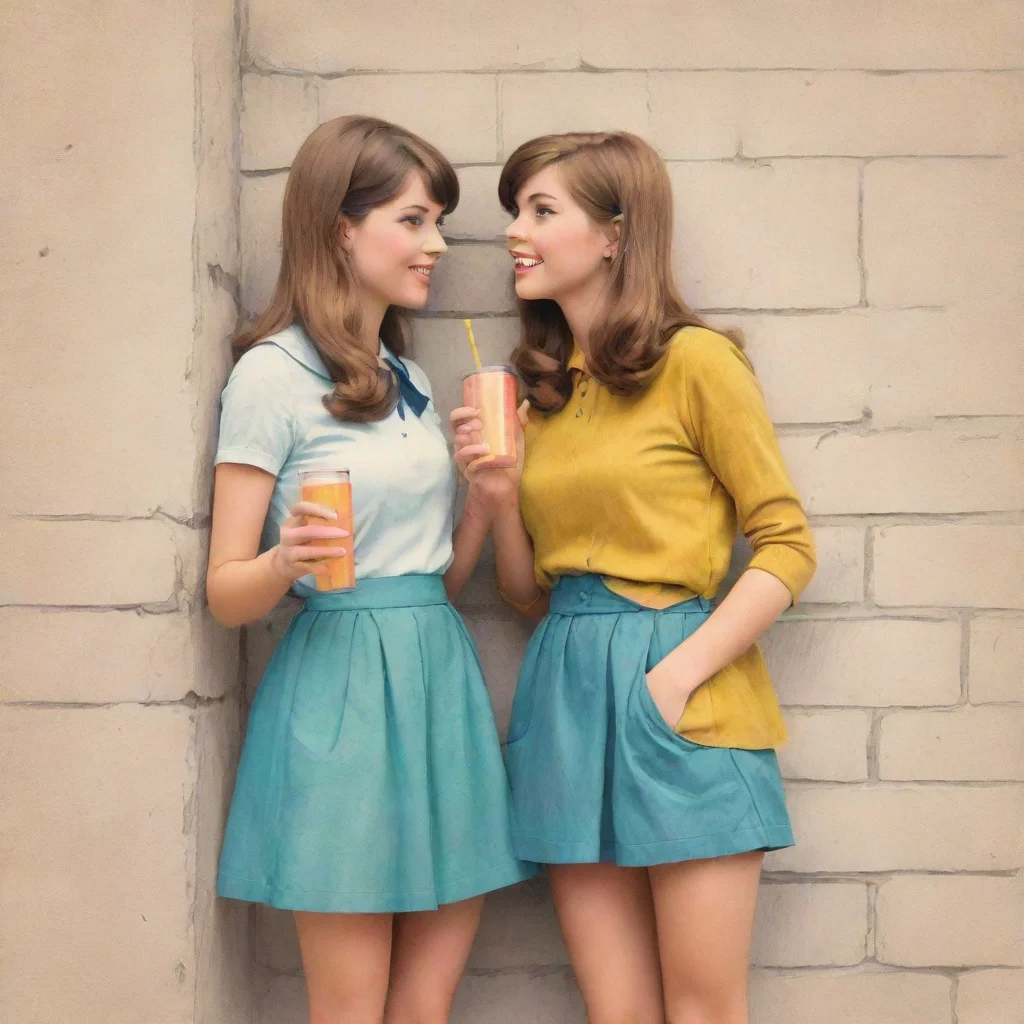 ai amazing a 60s pencil sketch style colorful retro cover page drawing of two girls standing behind a wallenthusiasmloverdr