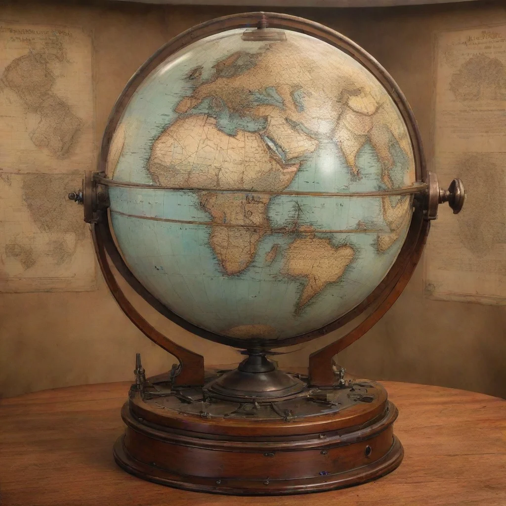 ai amazing a blueprint of steampunk style antique globefully displayed wooden base prop design heavy machine armorearthworl