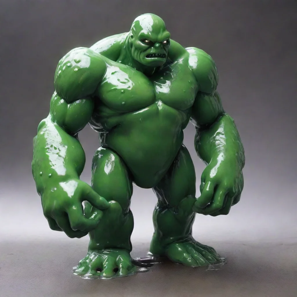 ai amazing a bulky ooze slime golem that can barely maintain its humanoid form due to being liquid with a metalic object ma
