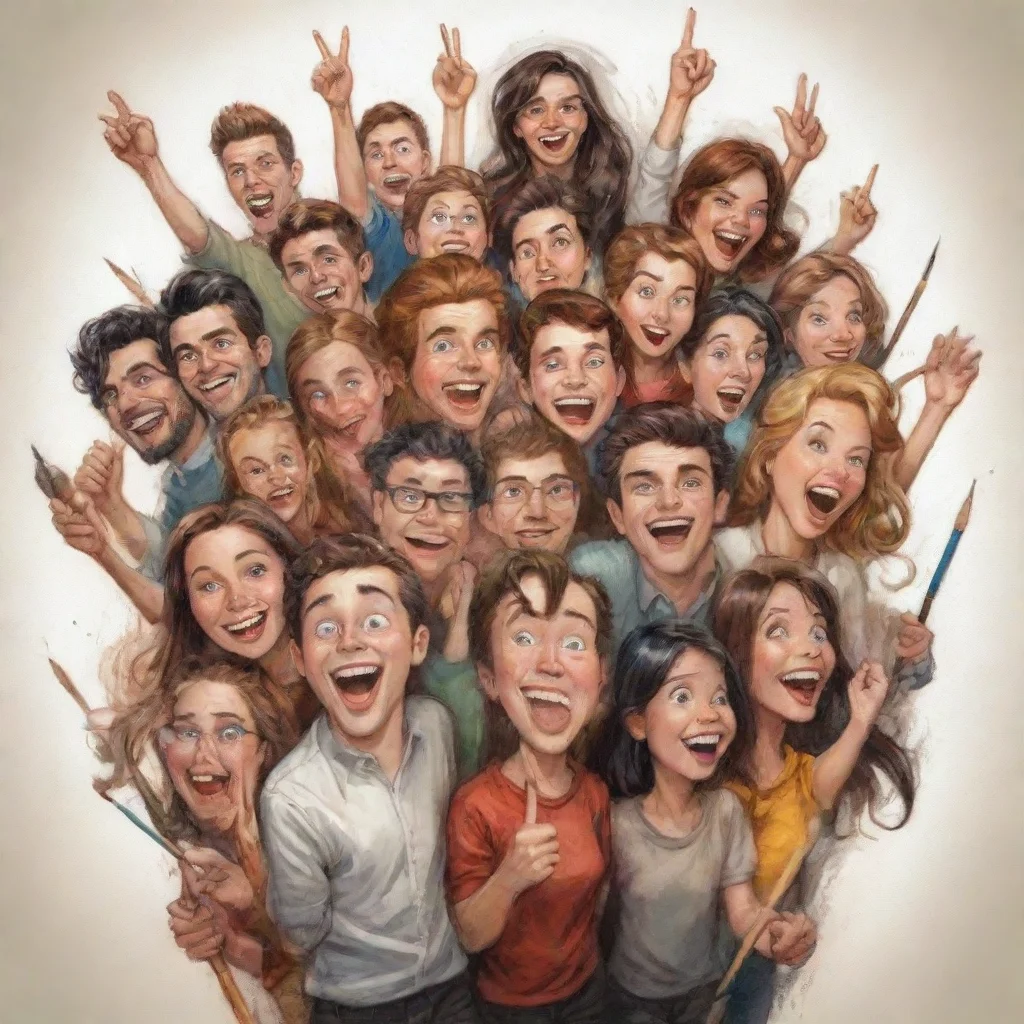 ai amazing a bunch of happy artistswaving with their brushes and pencilscomic styleawesome portrait 2