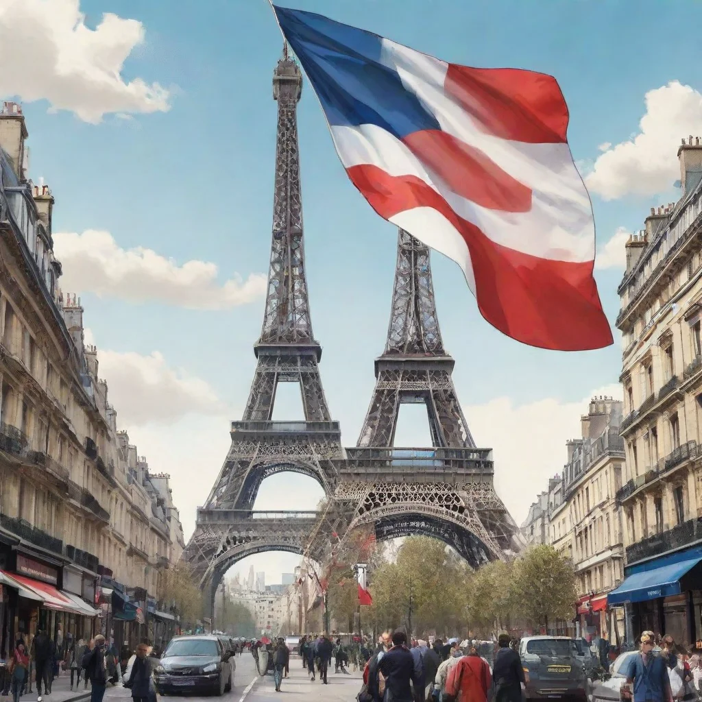  amazing a comic style illustration of the eiffel towerthe tower is walking through london and is waving the french flaga