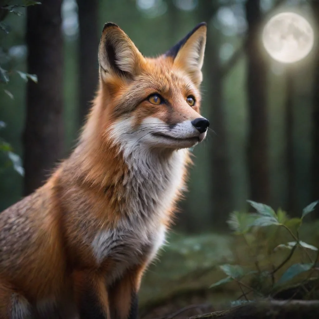 ai amazing a fox in a myterious forestthe moon is shining on his furhe looks scaredawesome portrait 2