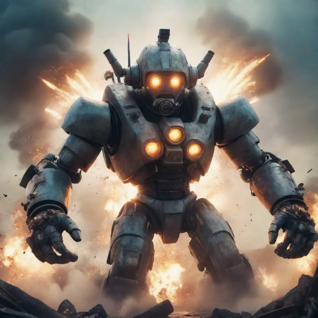 ai amazing a giant robot diver with pipes round head fight against a huge monster battle explosion blur lens cinematic styl