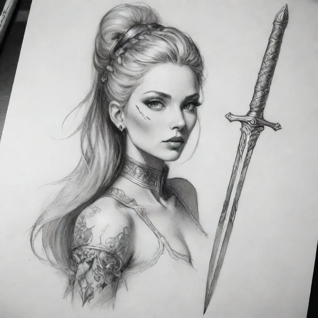 ai amazing a line art sketched dagger awesome portrait 2 tall