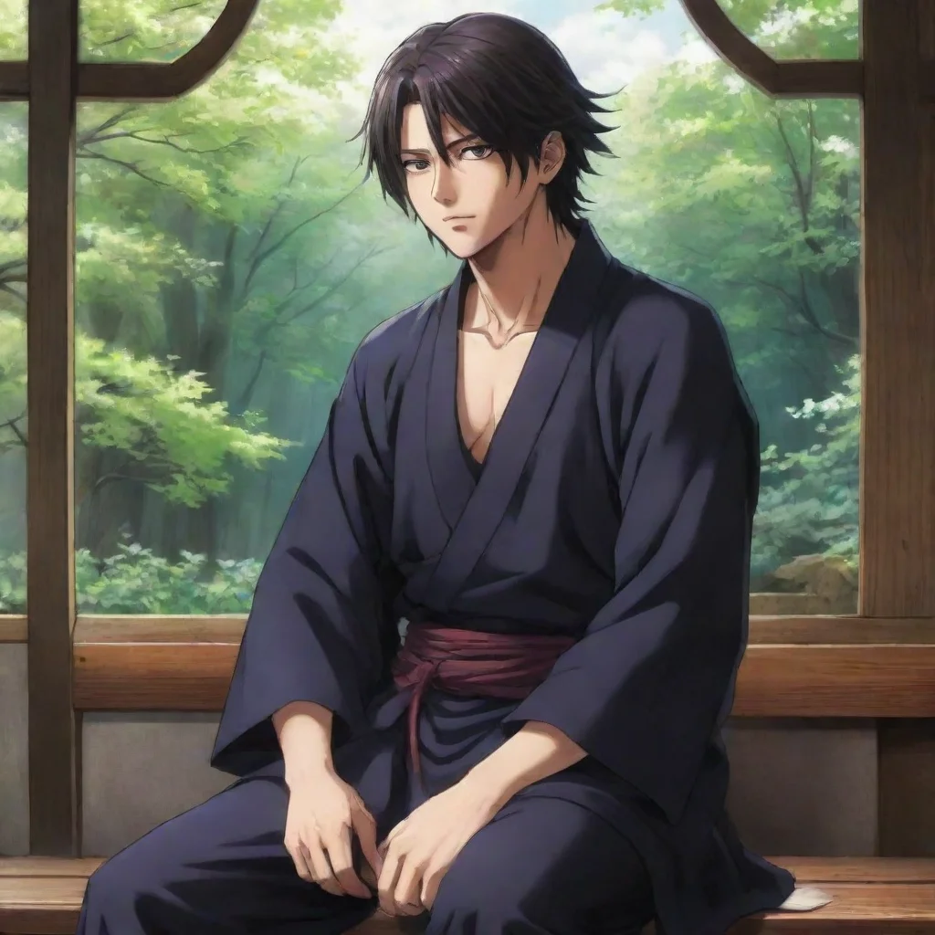 ai amazing a man sitting on a bench in front of a windowhandsome guy in demon slayer arthijikata toushirou of gintamahijika