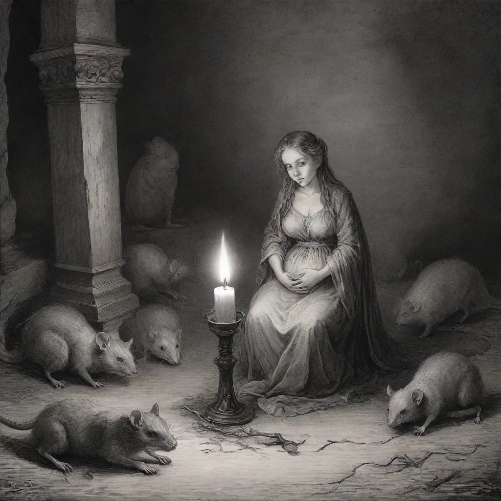 ai amazing a pregnant womancandlerats on the floorhorror sceneink drawingin style of gustave doreawesome portrait 2 wide