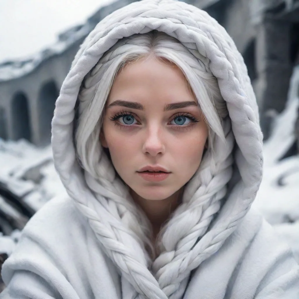  amazing a white hair girl with white eyelashesandwith all of her hair bundled up in a braided wearing all white robes wi