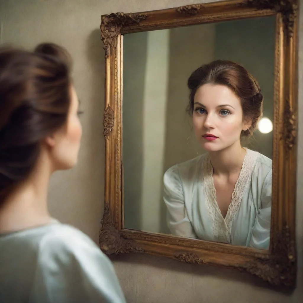 amazing a woman looking at herself in a mirror with nostalgy awesome portrait 2 wide