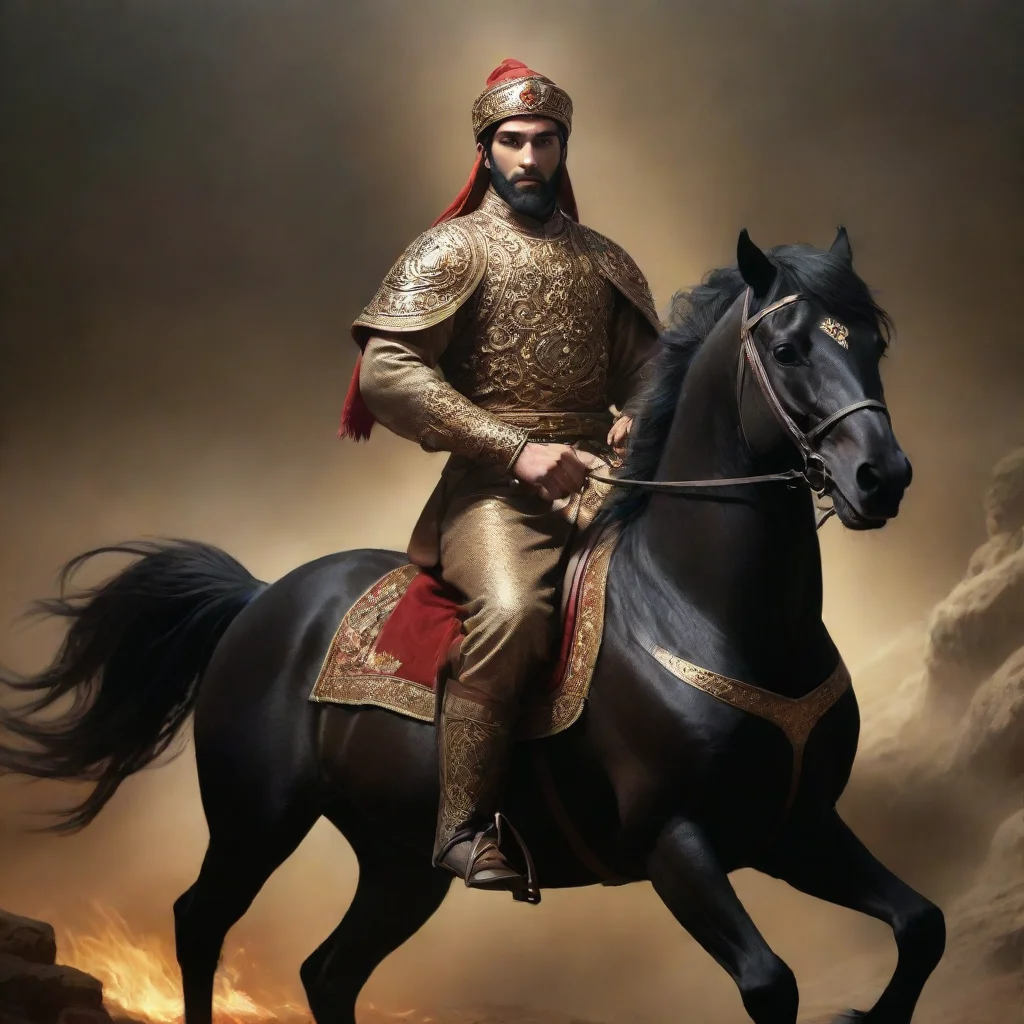 ai amazing a young champion on horse with shahnameh design art dark awesome portrait 2