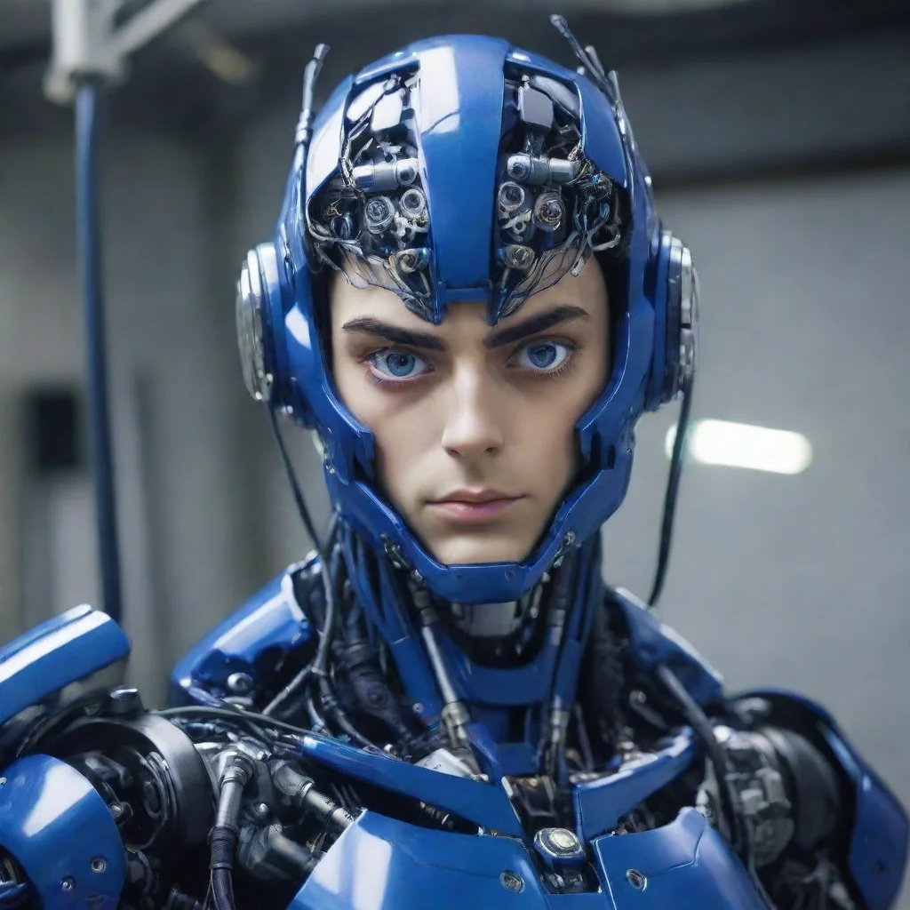 ai amazing amazing jojo bizarre adventure humanoid robot with dark blue metal and electric cables attached to him awesome p