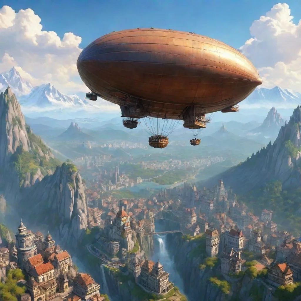 ai amazing amazing realistic cartoon city flying airship mountain top relaxing calm hd aesthetic peace awesome portrait 2 w