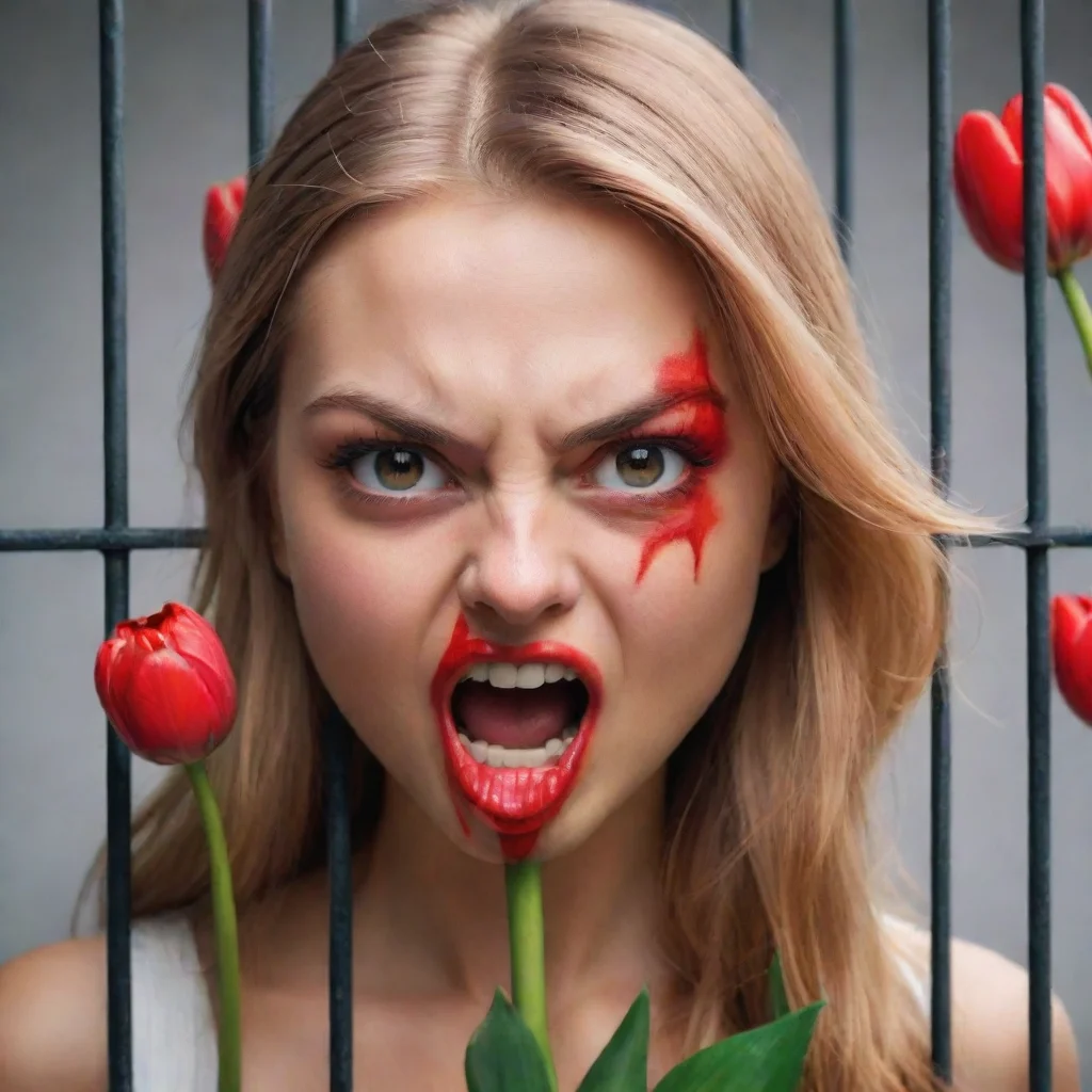 amazing angry tulip with a girl s facethe phone emojis in a cageawesome portrait 2