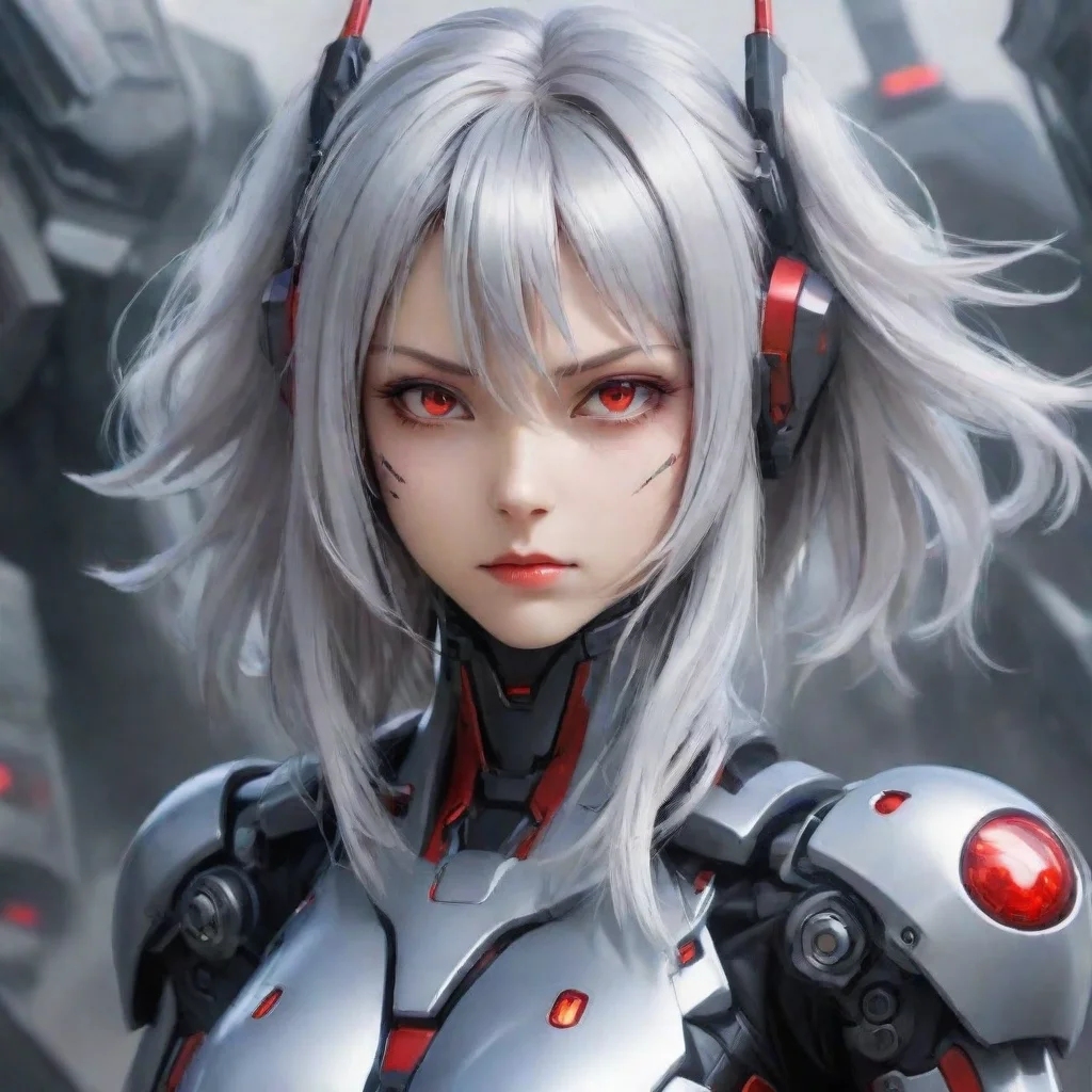 ai amazing anime android woman red eyes medium silver hair mecha pilot futuristic background awesome portrait 2 wide