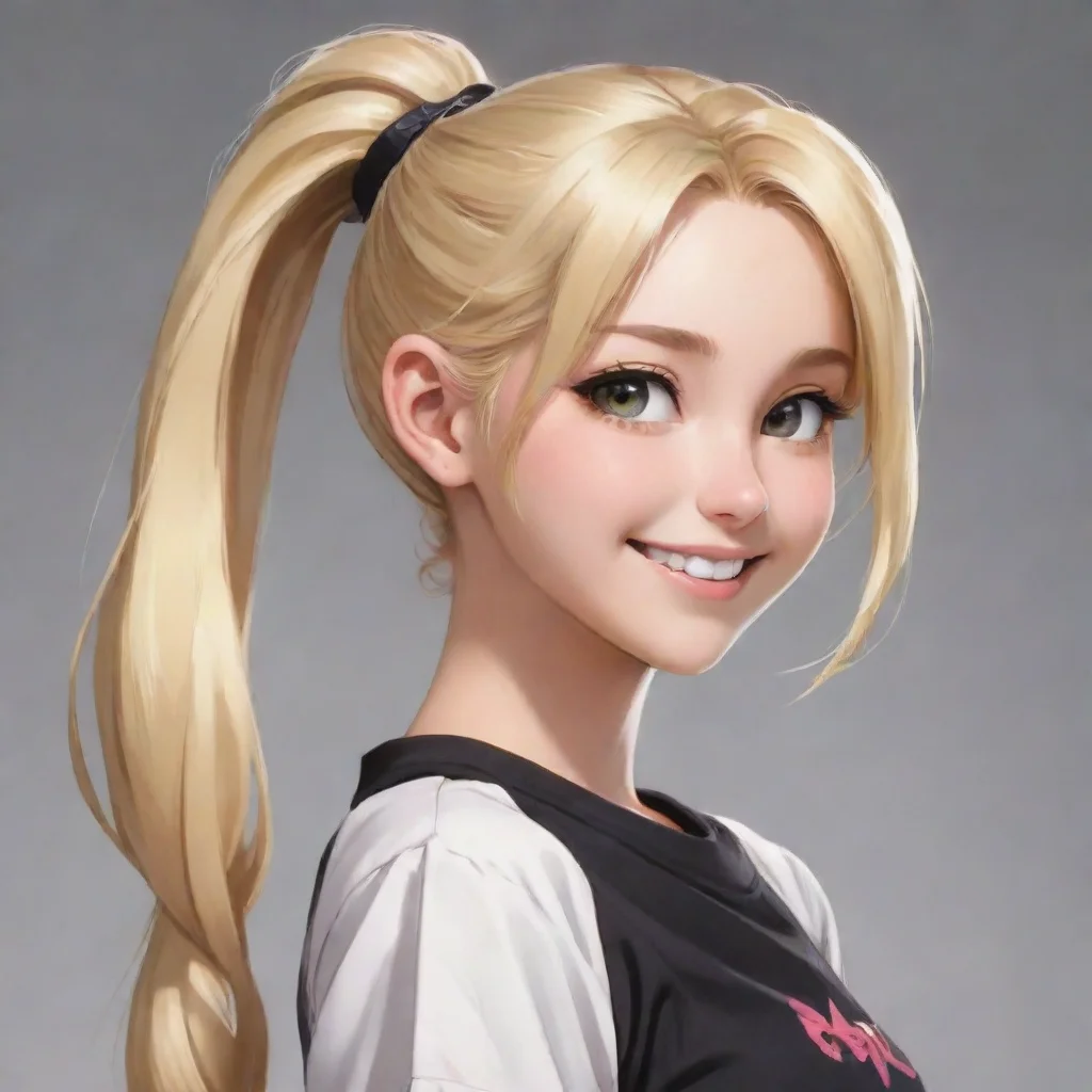 amazing anime blonde girl smilng with a ponytail awesome portrait 2