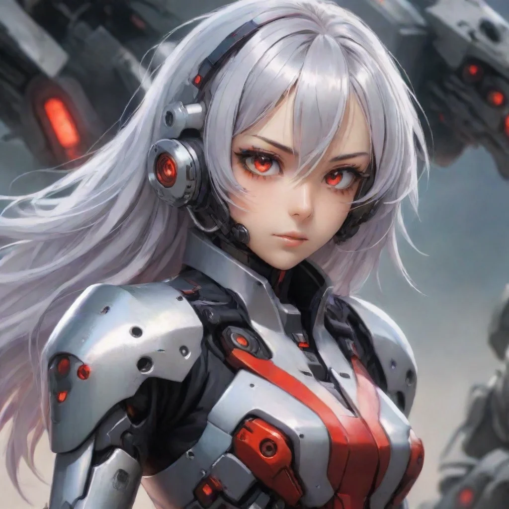 ai amazing anime girl mecha pilot red eyes silver hair combat awesome portrait 2