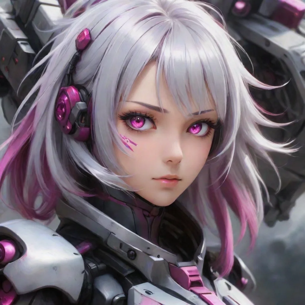 ai amazing anime girl silver hair dark fuchsia eyes mecha pilot combat awesome portrait 2
