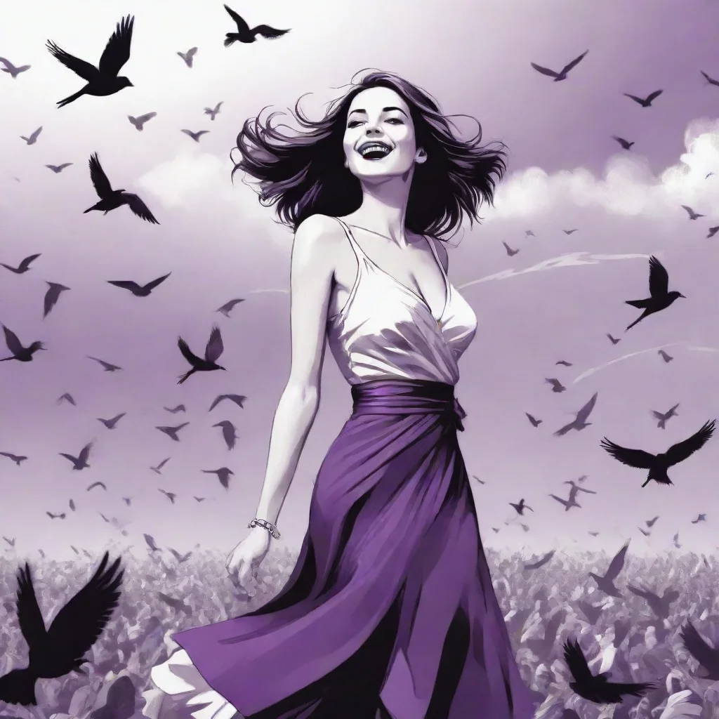 ai amazing award winning illustration with a 2d vector illustration of a happy womancolors purpleblack and whiteepiclots of