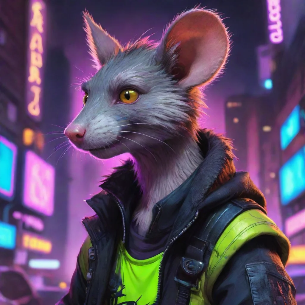 ai amazing beautiful furry art portrait digital artvibrant neon commission of a furry anthro rat fursona wearing punk cloth