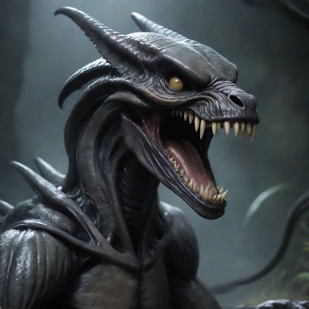 ai amazing big anthro xenomorph male wolflong headshort tail with spikeshappy expressionbig broad jawbig long teethoverlapp