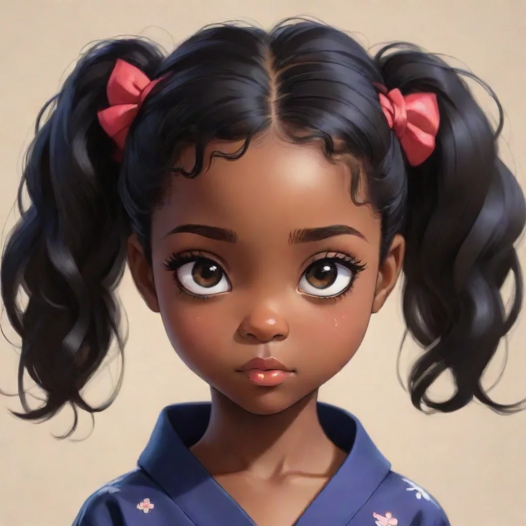 ai amazing black little black girl with natural black hair in the style of japanese anime awesome portrait 2