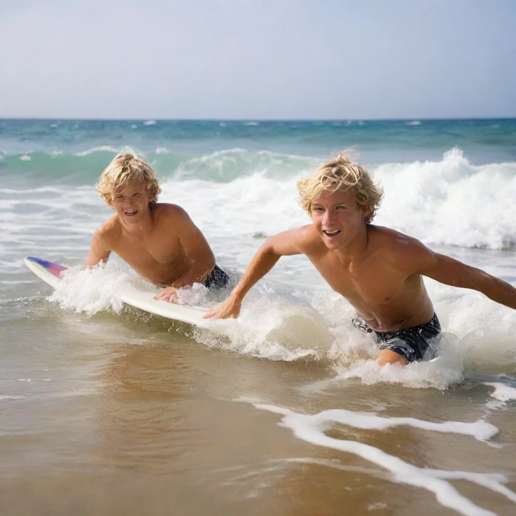 ai amazing blond surfer boys playing in the waves awesome portrait 2 wide
