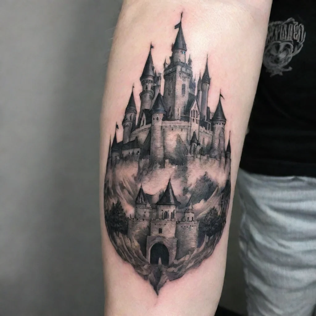 amazing castle crown fine line black and white tattoo awesome portrait 2