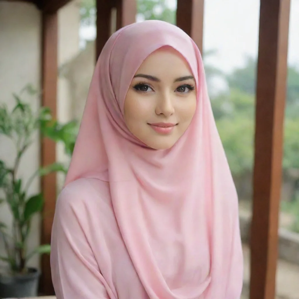 ai amazing cewek cantik berhijab foto di teras rumah perumahan mewah awesome portrait 2