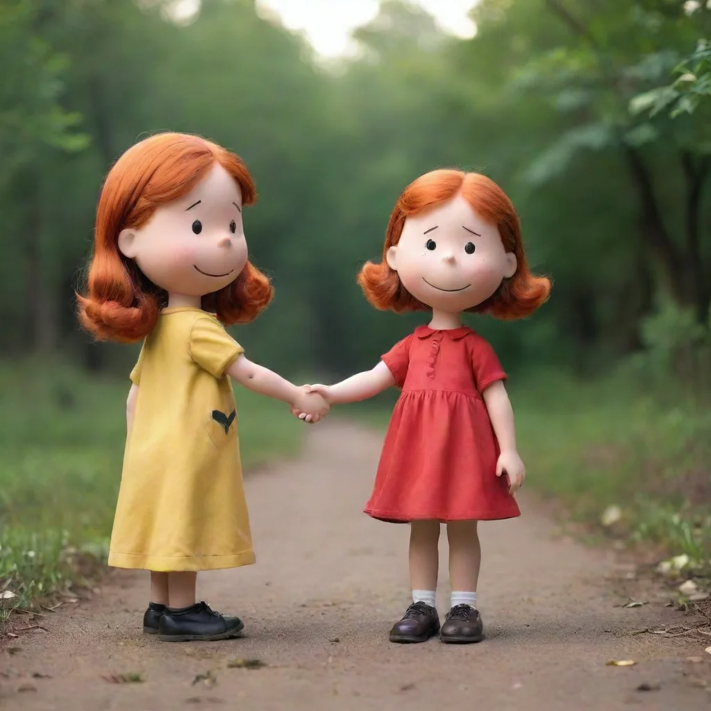 ai amazing charlie brown little red haired girl holding hands awesome portrait 2