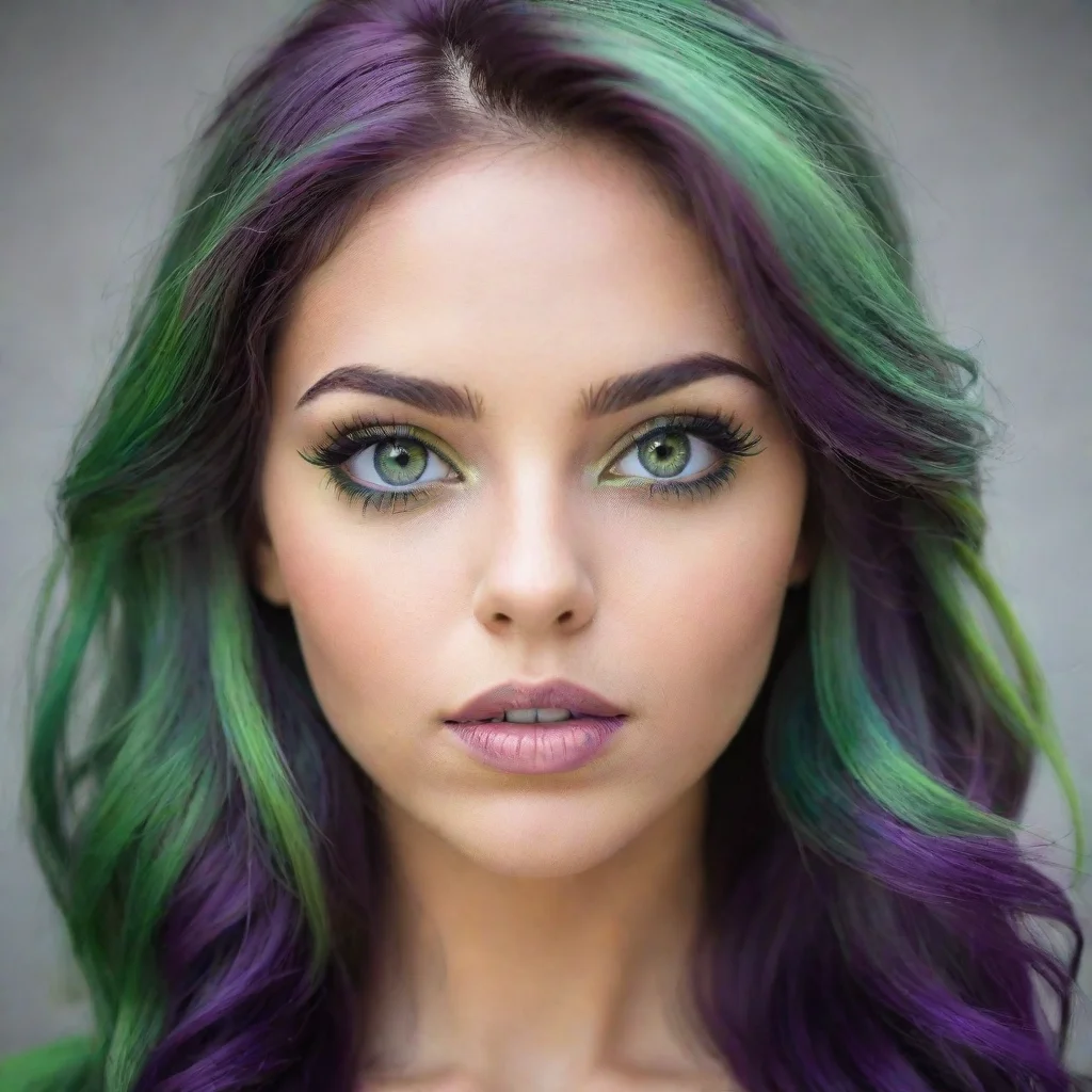 amazing chica con cabello morado y verdeojos verdes limonpiel claraawesome portrait 2