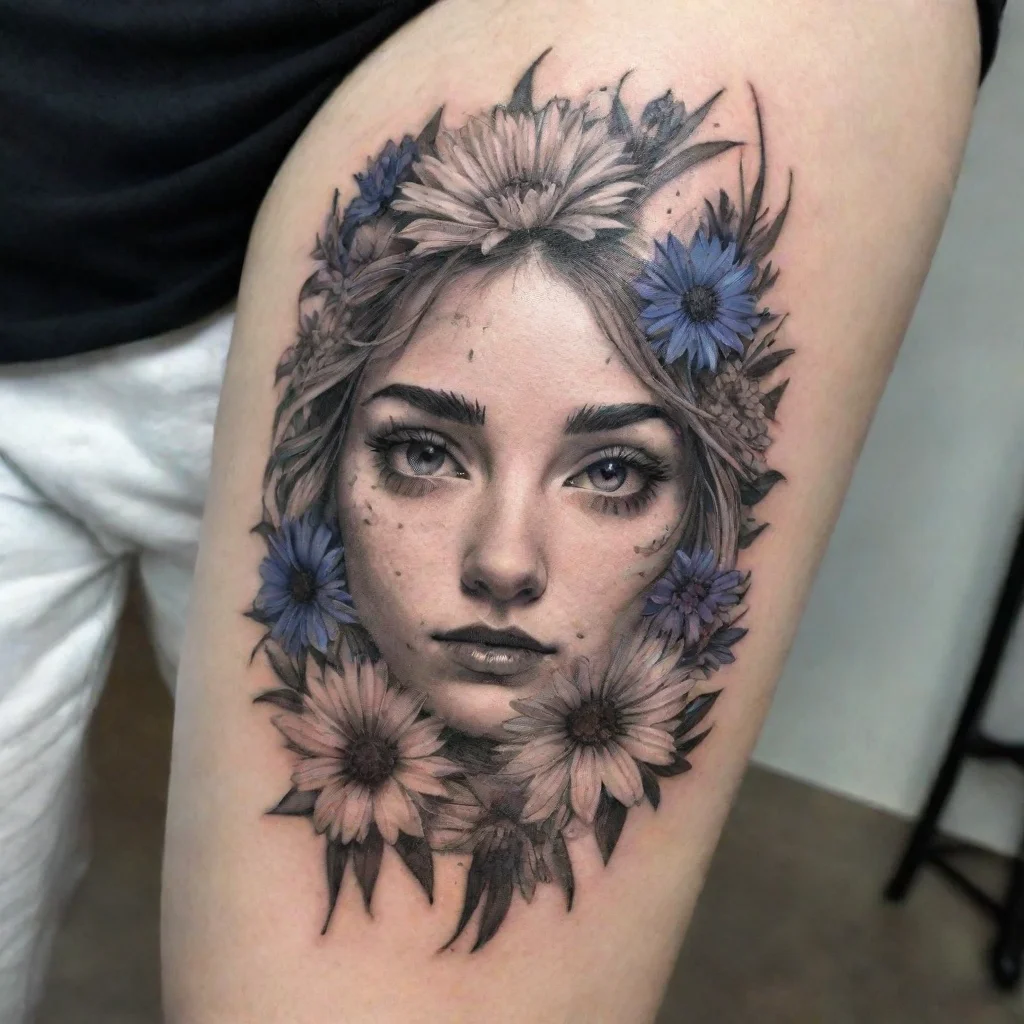  amazing cornflowers black and white fine line tattoo awesome portrait 2