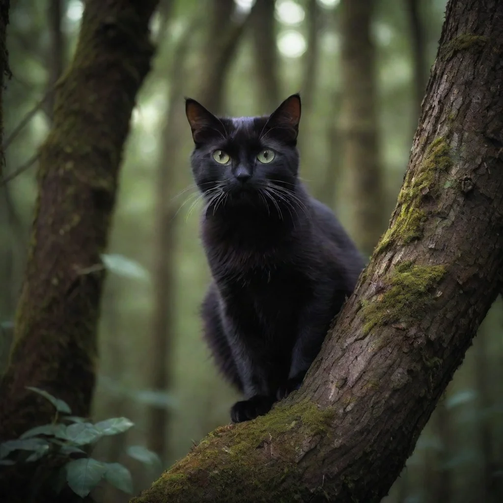 amazing dark forest with cat in tree awesome portrait 2