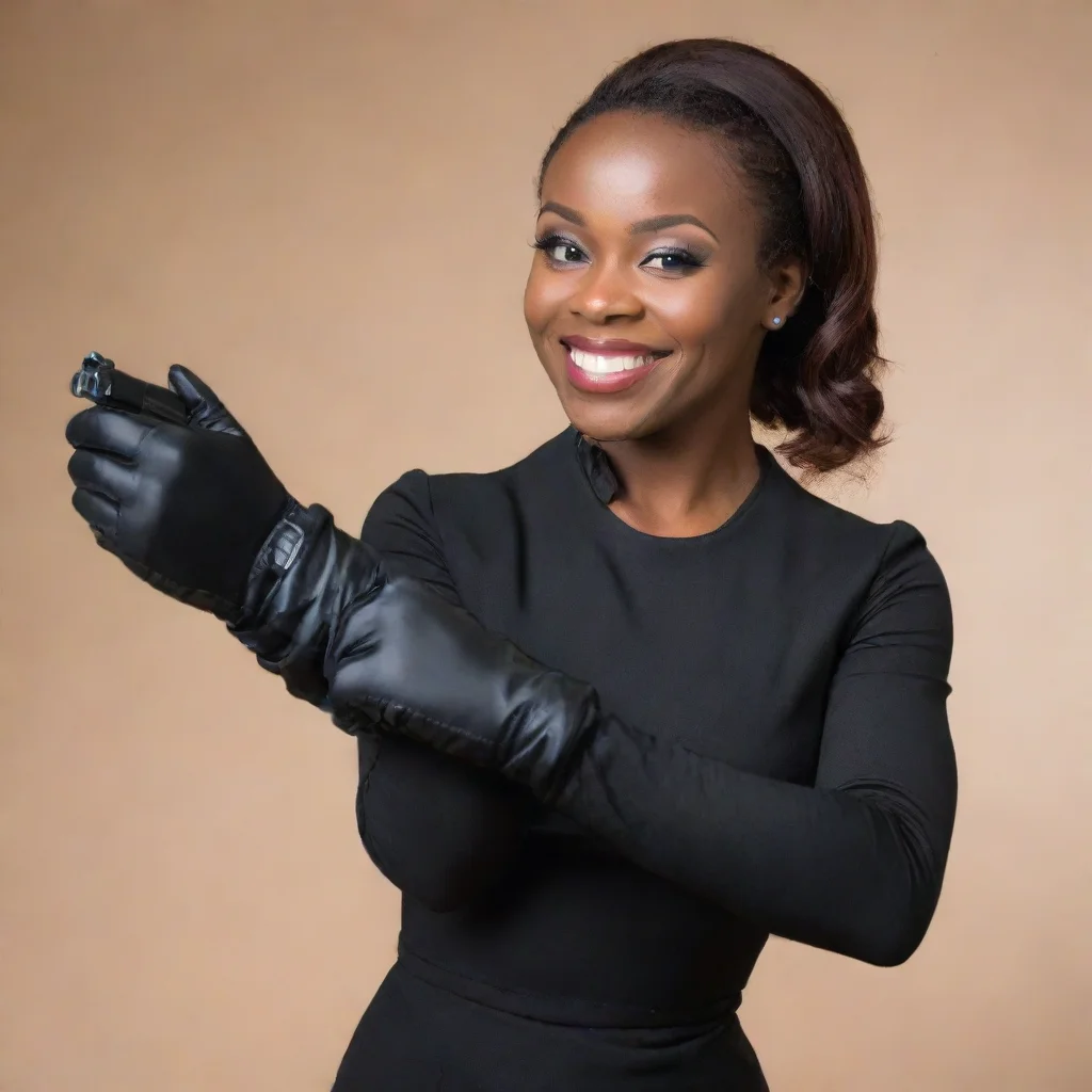 ai amazing deborah ayorinde smiling with black gloves and gunawesome portrait 2
